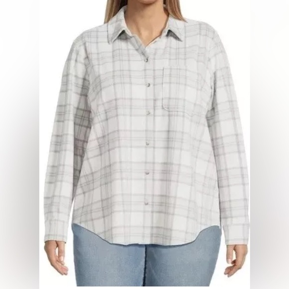 Terra & Sky Womens Sz OX - 14W Long Sleeve Button Up Plaid Shirt Gray New w Tags - Picture 9 of 9